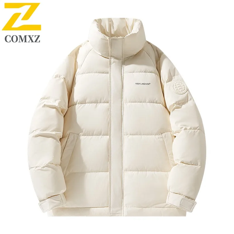 COMXZ 2025 Winter Couple Graphene Solid Color Stand Collar Down Jacket Men Women Thickened Warm Trendy White Duck Feather Coat