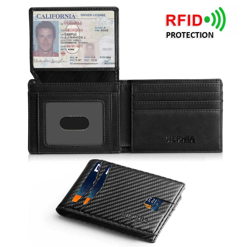 Men's Wallets Slim Bifold RFID Blocking Protection Thin Short Multi Function Wallet with 2 ID Window Money Clips