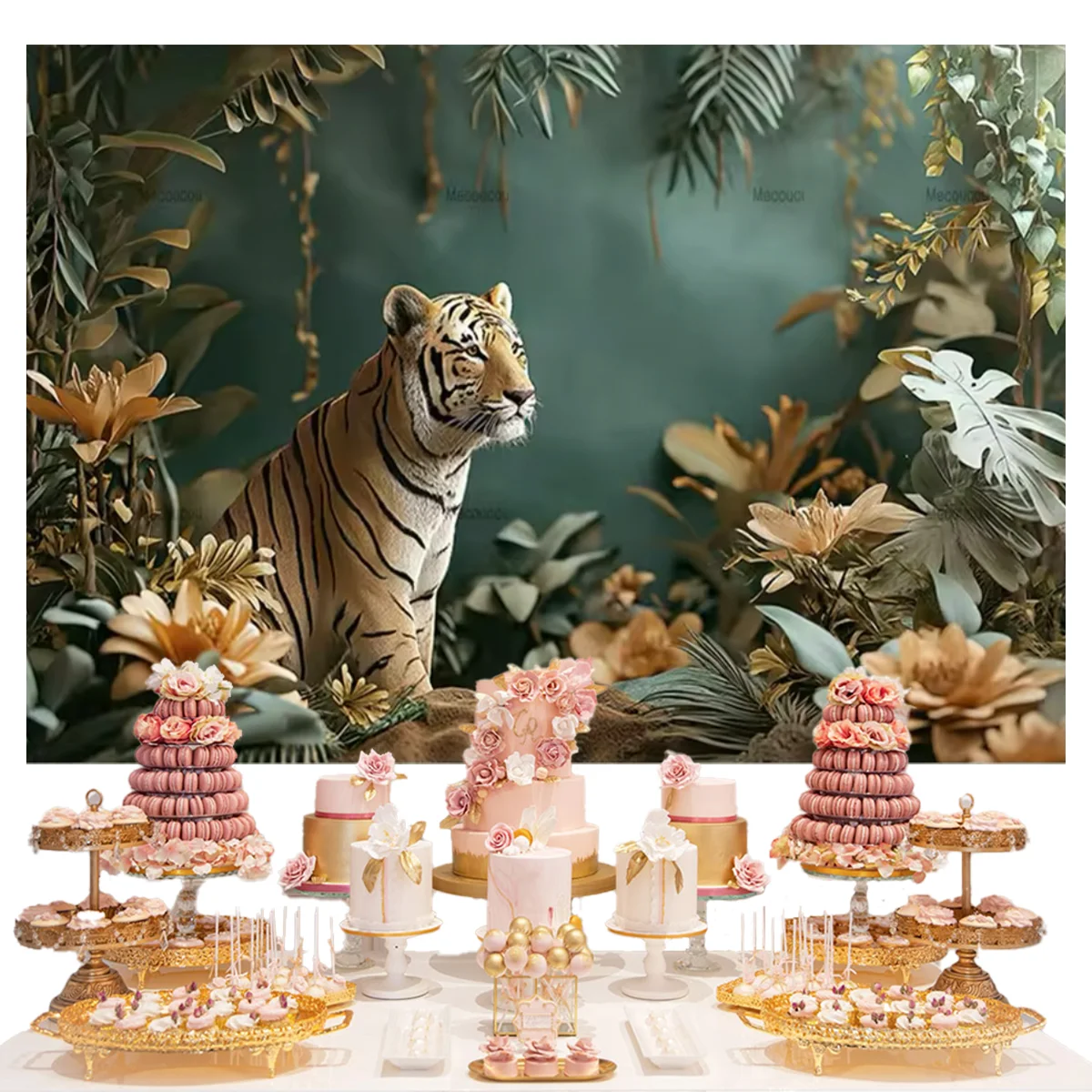 Umi Wild animal background primitive jungle lions elephants tigers children birthday party decoration newborn photography photo