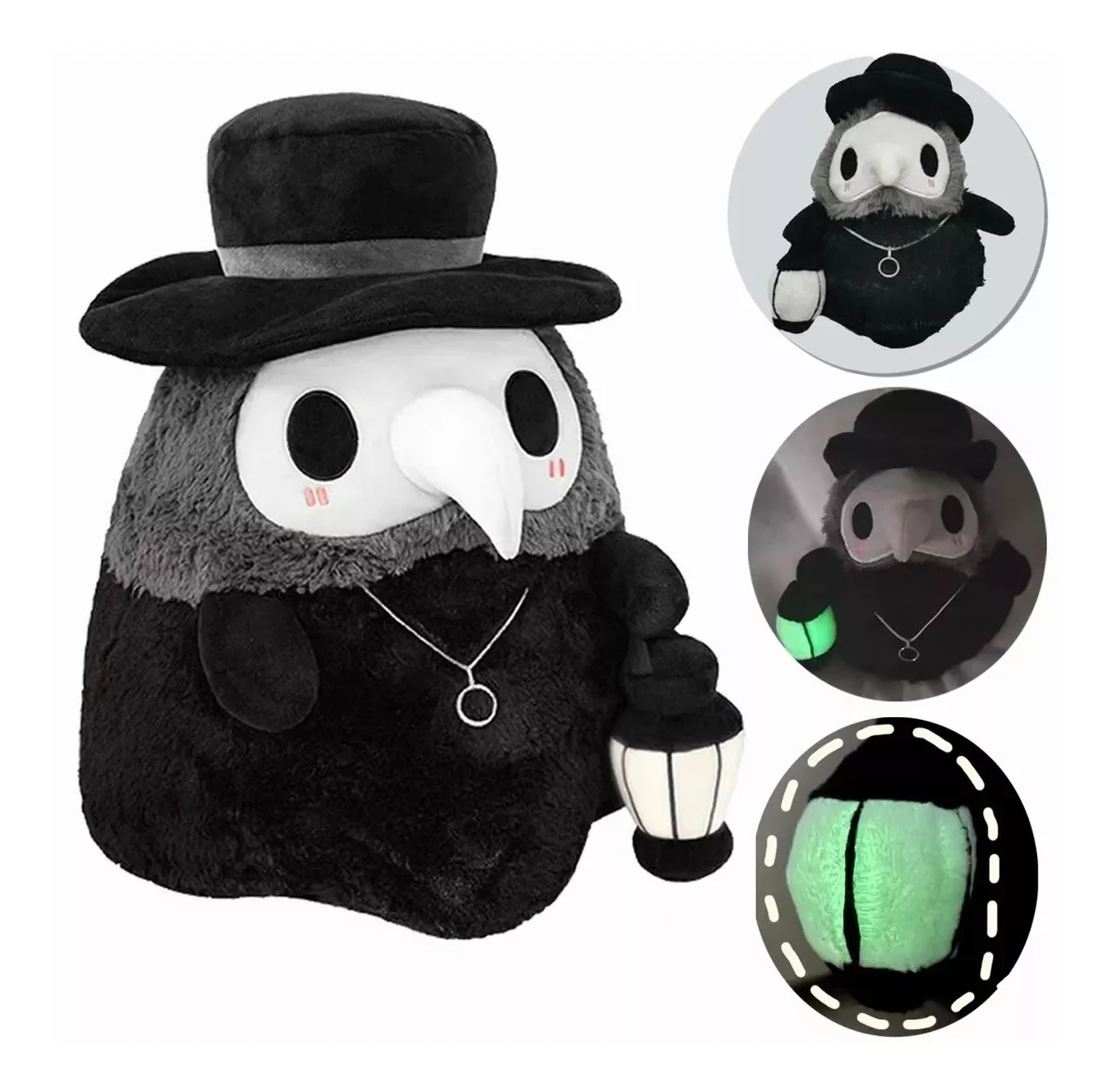 Halloween Gifts Anime Character Bird Mouth Crow Doctor Plush Doll, Crow Nurse Doll Plague Doctor Peripheral Light-emitting Dolls