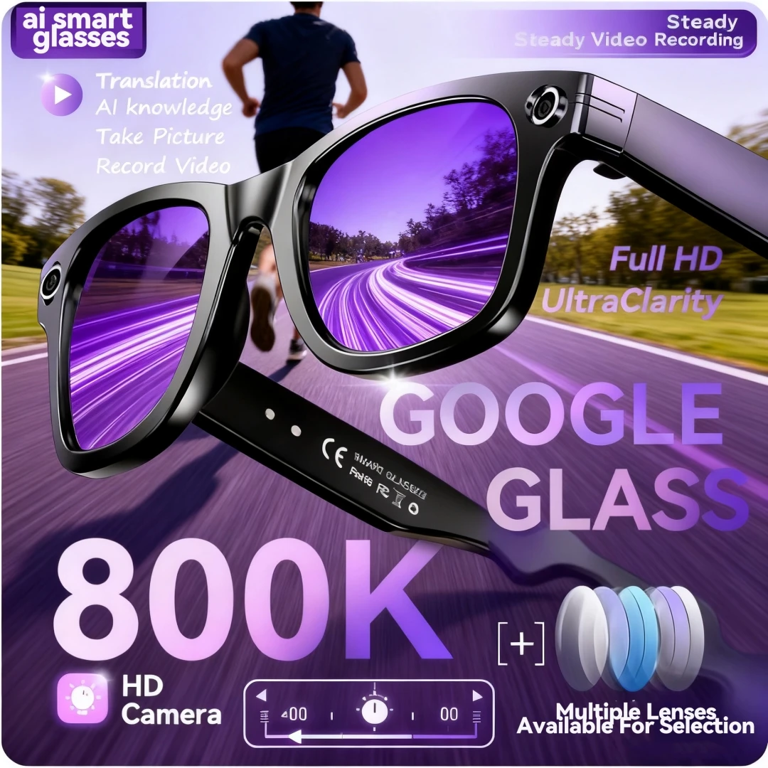 

Men's Smart Sunglasses with 800W Camera AI Color-Changing Translation Photo/Video Recording Waterproof Call Functionality
