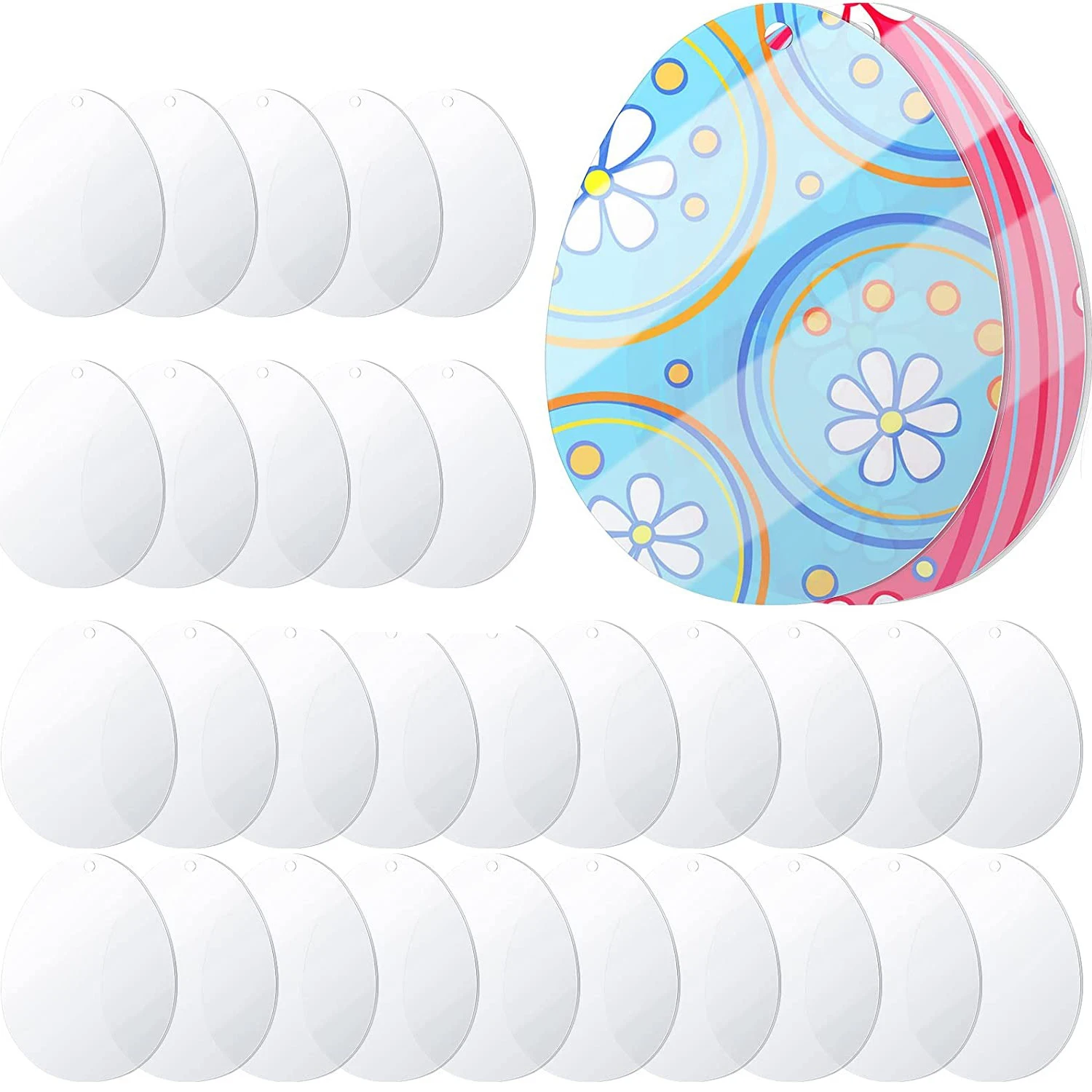 Clear Acrylic Egg Circle Discs Round Sheet  DIY Blank Tag with Hole for Easter Halloween Christmas Ornament DIY Vinyl Engrave