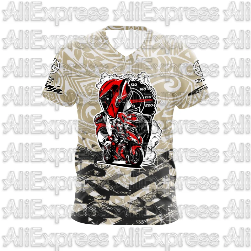 

MOTO 2025 Summer New Men's Motorcycle T-shirt Kawasaki Logo 3D Printed Casual Short Sleeve Breathable T-shirt Fashionable Trend
