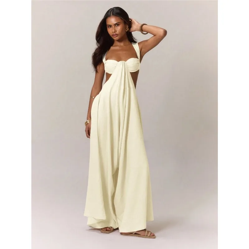 

Women's A-line Solid Color Jumpsuit Elegant Tie-front High-waisted Maxi Dress Slim Fit 2026 New Spring Summer Daily Outdoor Wear