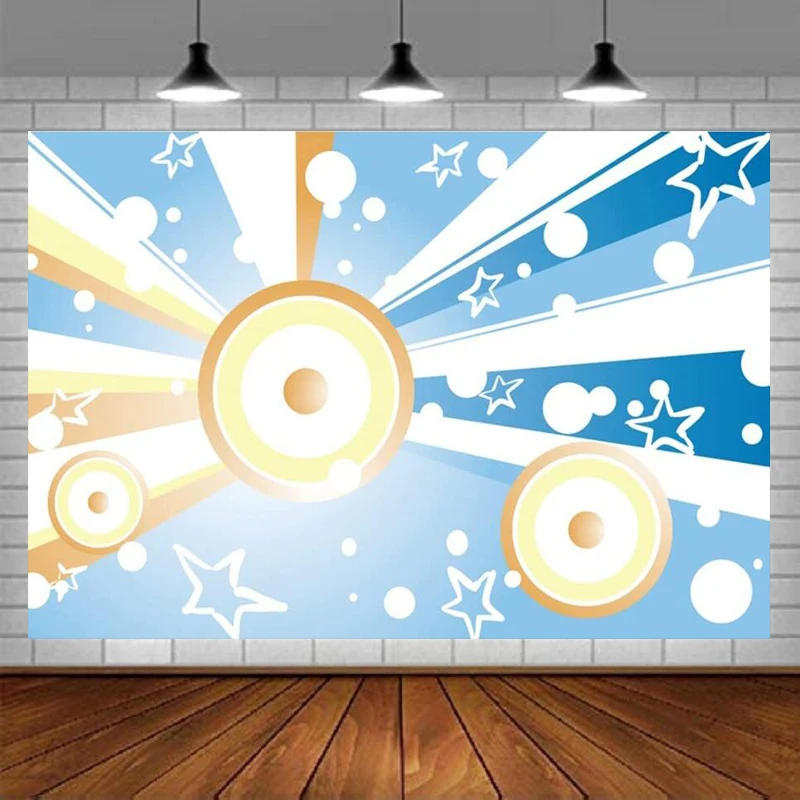 Cartoon Sound Photography Backdrop Yellow And Blue Sound Pattern Stars Spot Rock Background Disco Party Decorations Photo Booth