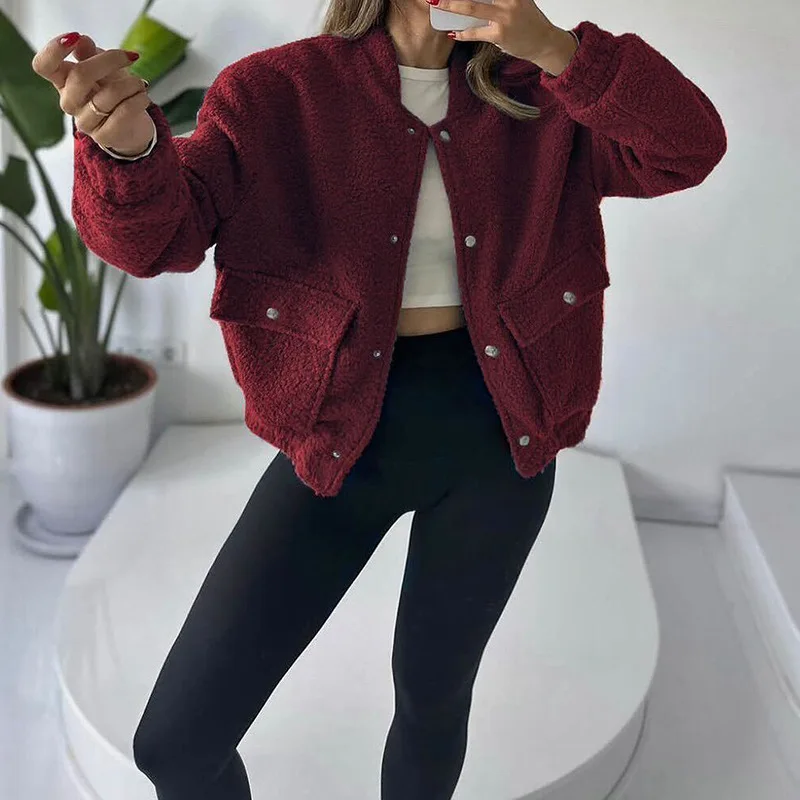 2025 Women's Autumn and Winter Popular Cardigan Casual Lapel Long Sleeved Imitation Lamb Wool Jacket for Women