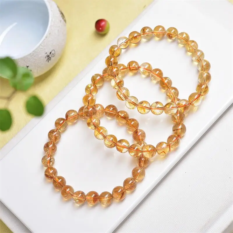 

8MM Natural Citrine Quartz Bracelet Charms Handmade Fortune Energy Bangle Mineral Woman Amulet Jewelry Gift 1PCS