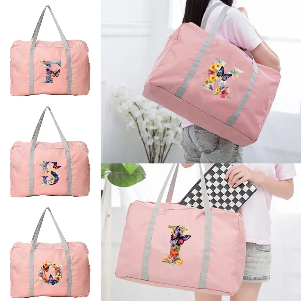 

Travel Bags Boston Bag Organizers Large Capacity Weekend Bag Butterfly Letter Pattern Foldable Clothes Storage Carry on Handbags