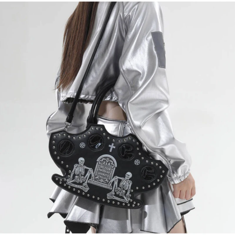 Modische Halloween-Totenkopf-Gothic-Handtasche, Persönliche Vintage-Damen-Tragetasche, Schultertasche, Umhängetasche, Street-Style, Punk-Nieten – Detail 23