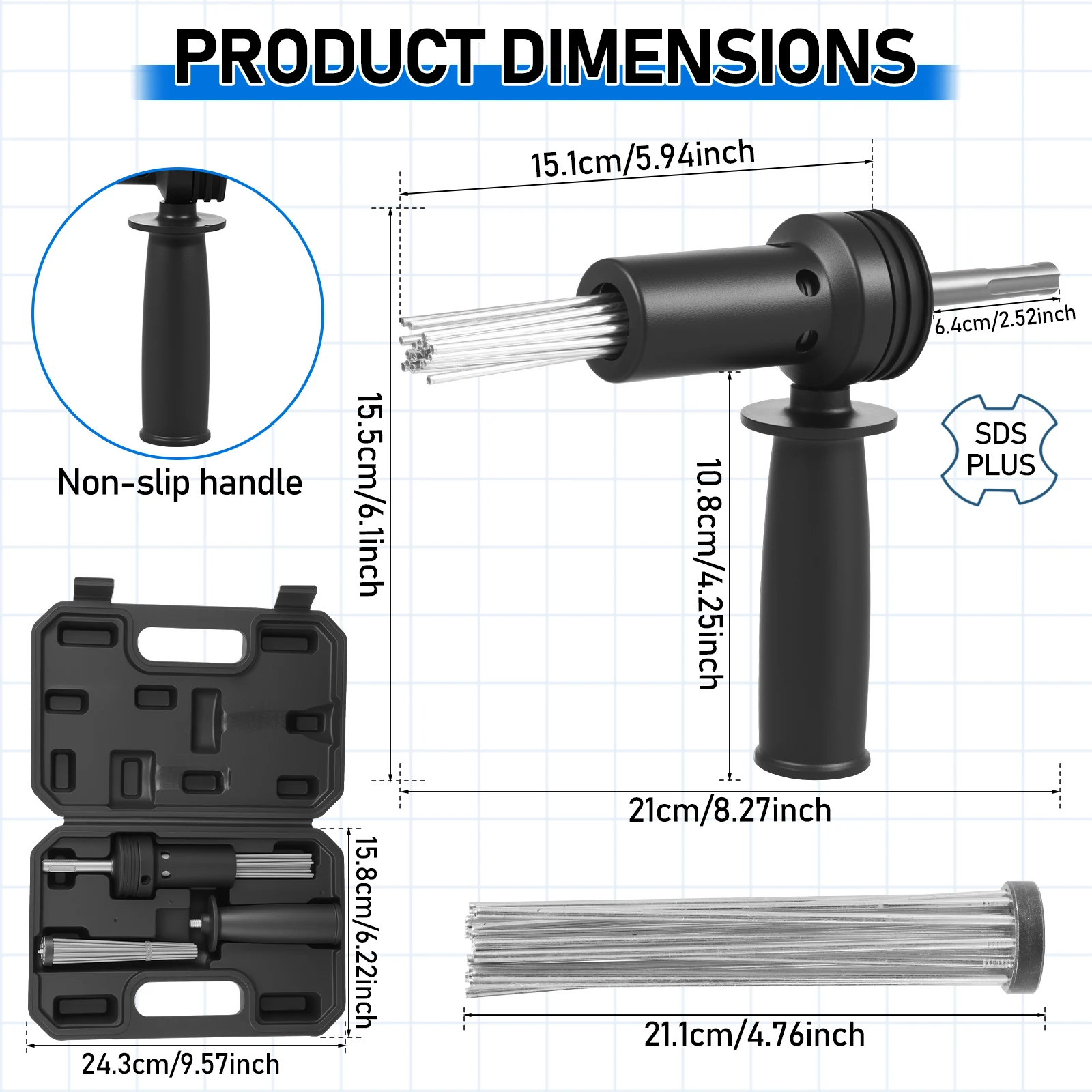 SDS Plus Electric Hammer Needle Scaler Adapter for Rust Removal Concrete Drilling Tile Installation Paint Stripping Concrete