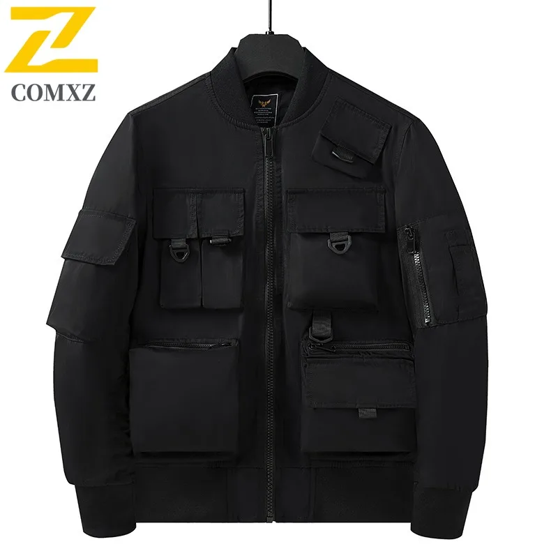 سترة COMXZ للرجال لركوب الخيل، ياقة بيسبول مريحة، سترة خارجية مقاومة للرياح للدراجات النارية، معاطف خريف خفيفة الوزن على الموضة في الشارع