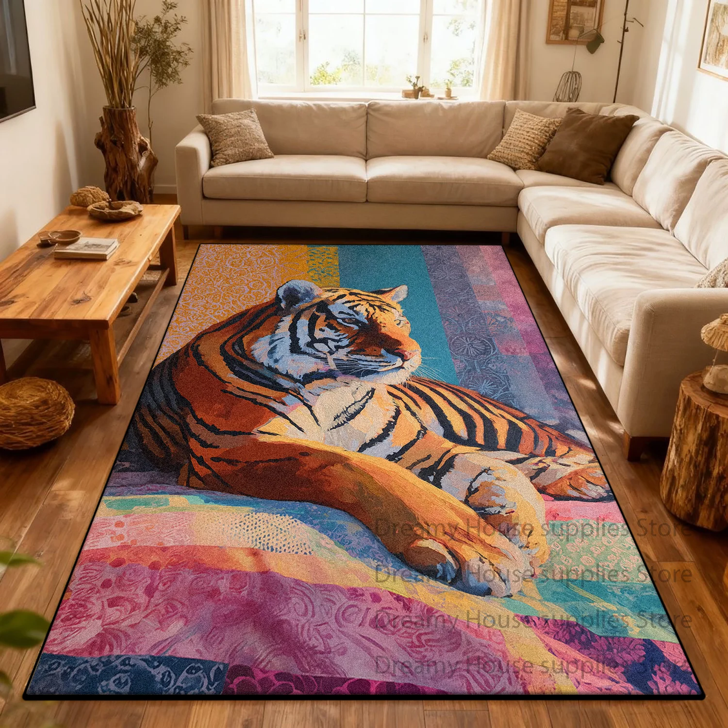 

American Style Pop Art Tiger Design Carpet Decoration Home Sofa Pile Fabric Large Rugs Workshop BedRoom Non-slip Washable Mats