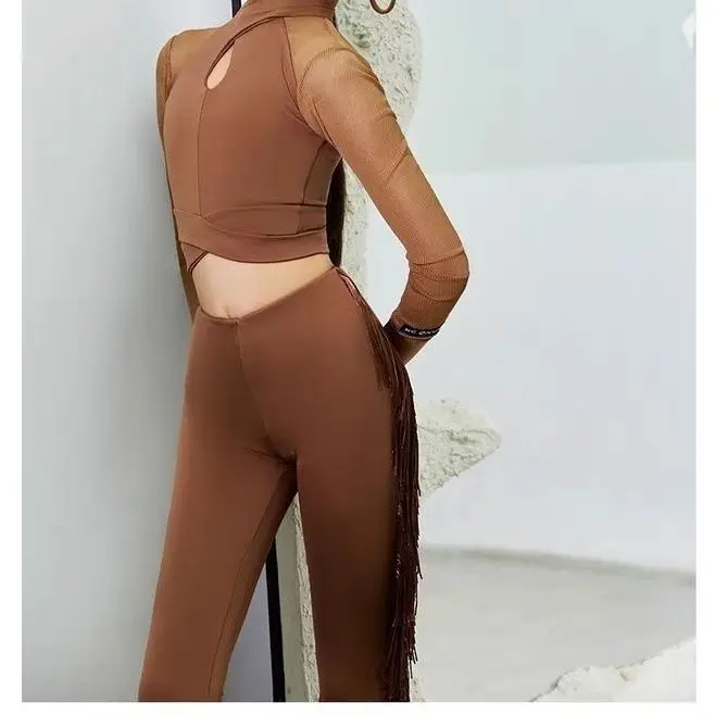 Children Latin Dance Pants Girl National Standard Dance Tassel Pants Set Training Outfit Kid Performance Competition Costumes