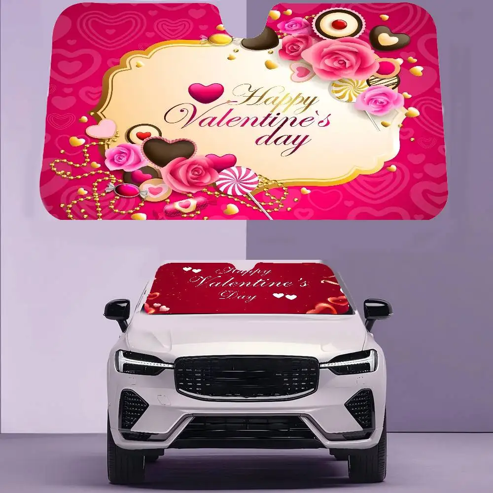 

Happy Valentines Day Car SunShade Car Sunshade Window Sunshade Sunblock Front Windshield Hood Interior Ring Sunshade