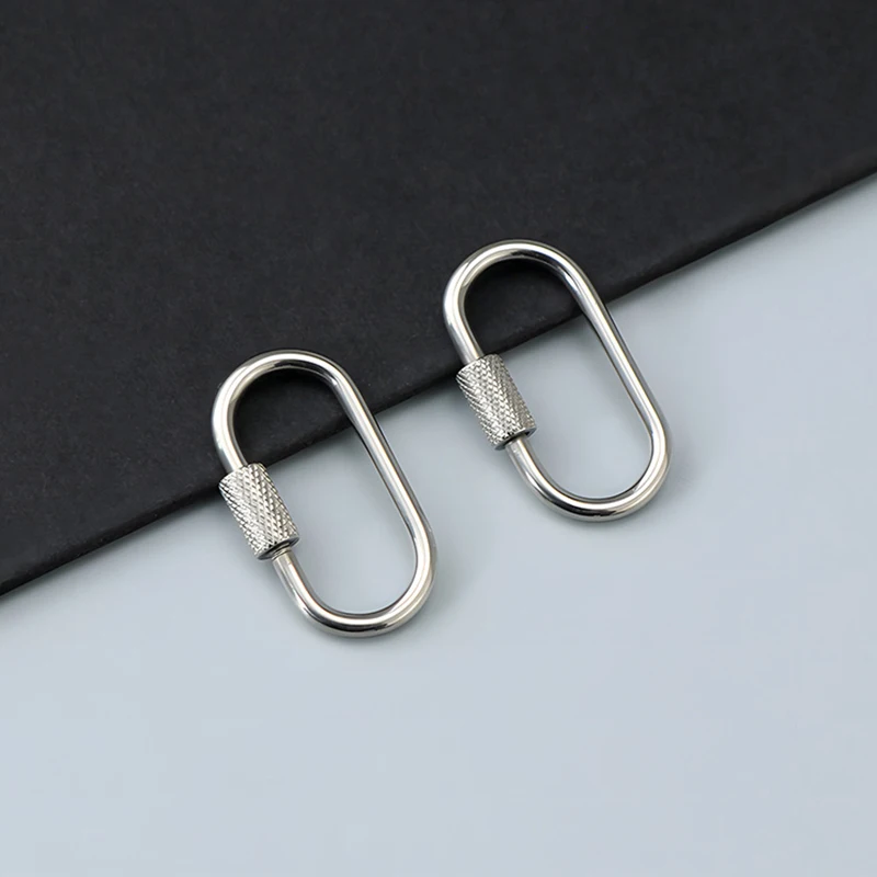304 Stainless Steel Oval Screw Locking Carabiner Key Ring Keychain Mini Water Bottle Backpack Buckle Lightweight Hanging Buckle