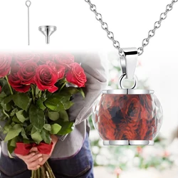 Rose Flower Cremation Urn Necklace for Ashes Stainless Steel Memorial Cremation Jewelry Keepsake Pendant Necklace for Women Girl