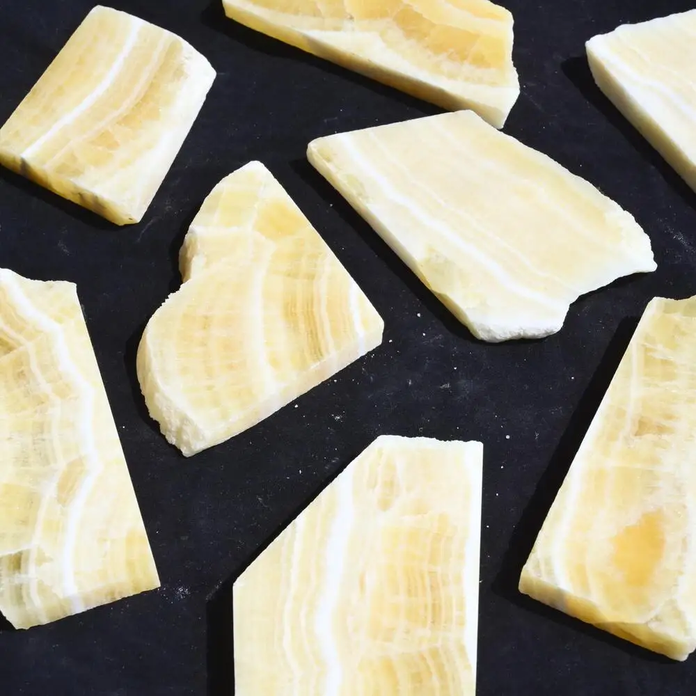 

1pc Yellow Calcite Slab - Bohemian Style Stone with Intricate Marbled Patterns - Perfect for Aquariums, Home Decor
