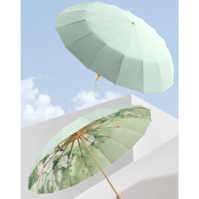 Creative 16 Ribs 3-Fold Manual Umbrella Color Glue Sunshade UV Protection Sunny Rainy Umbrella In Stock Ladies Parasol