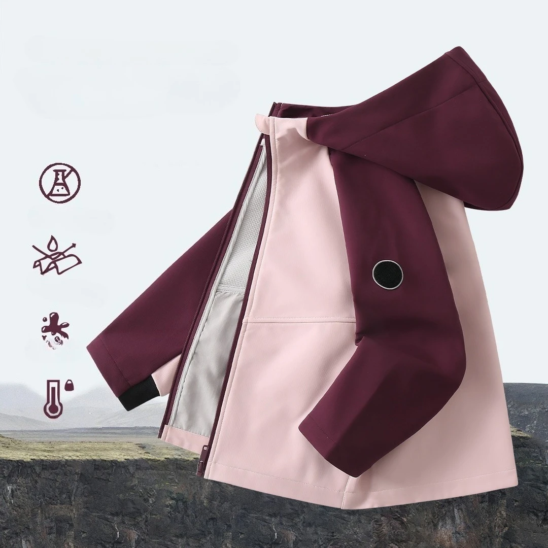 

Children's Work Jacket Windproof Waterproof Soft Shell Color-Block Outdoor Coat Autumn Winter Kids Wear