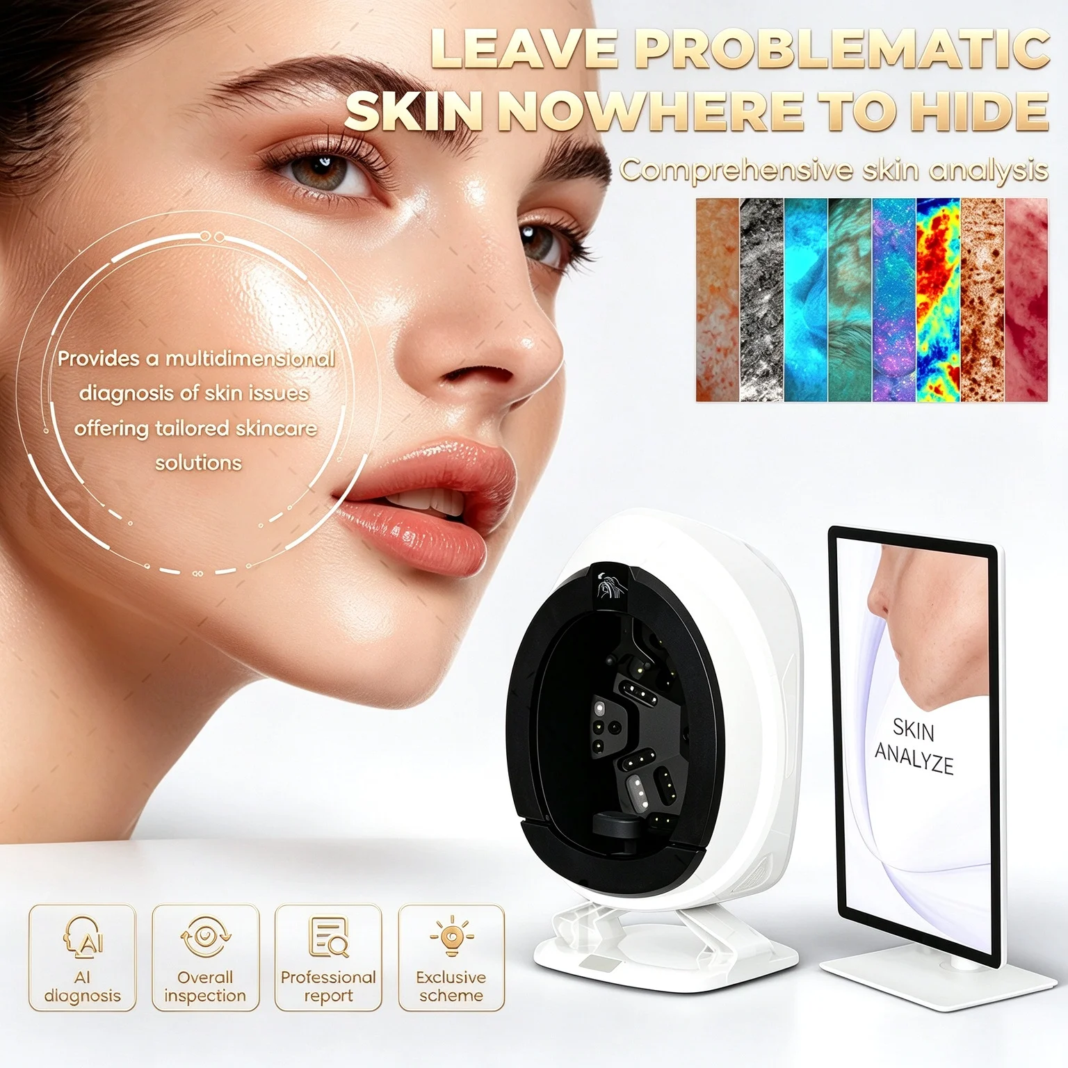 Q2 Magic Mirror 3D AI Facial Skin Analyzer 8 Spectrum Detector Skin Analysis Machine For Beauty Salon Spa