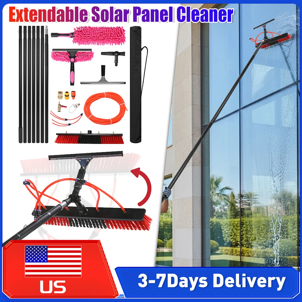 

Water Fed Pole Solar Panel Cleaning Brush Kits Extendable Pole 180° Rotating Brushhead for Solar Panel Roof Car Washing Tools