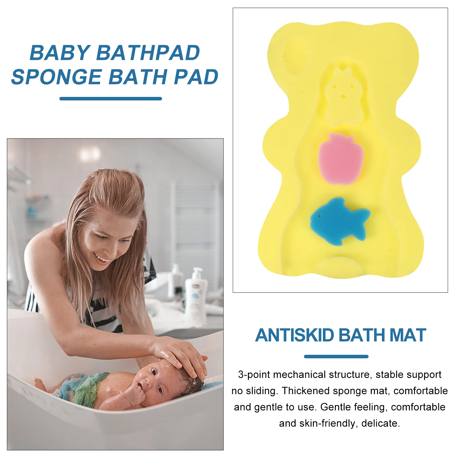 Baby Bath Mat Sponge Bathing Aid Bathtub Pad Sponges Skin Friendly Infant Skin-friendly