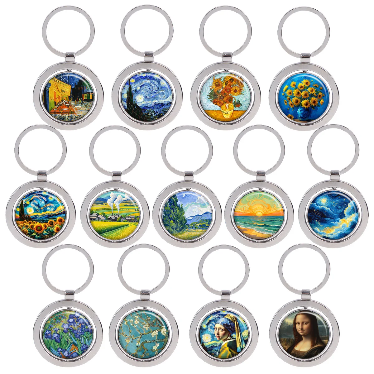 

Oil Paintings Rotatable Metal Keychain Artwork Motorcycles Cars Keys Decorate Can Rotate 360 ° Fashion Circular Keyring Gifts