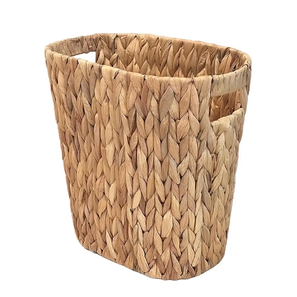 

Bathroom Wicker Trash Can Handwoven Wicker Waste Basket with Built-in Handles Water Hyacinth Garbage Can for Bedroom Office