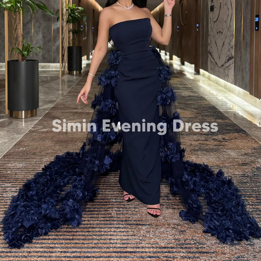 

Simin Sleeveless Strapless Evening Dress with Tulle Detachable 3D Flowers Sheath Floor-Length Formal Prom Gown for Women 2025
