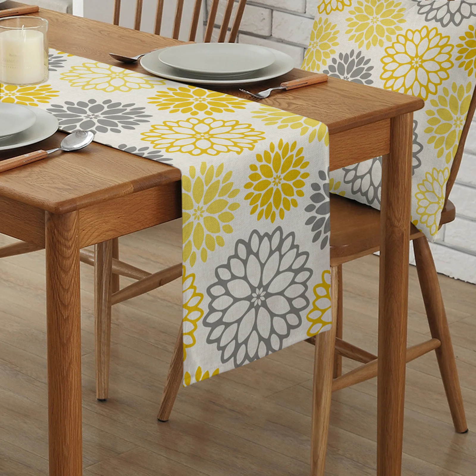 Yellow Gray Table Runner Home Dining Table Coffee Table Holiday Wedding Decoration Party Dinner Table Runner Party Decor