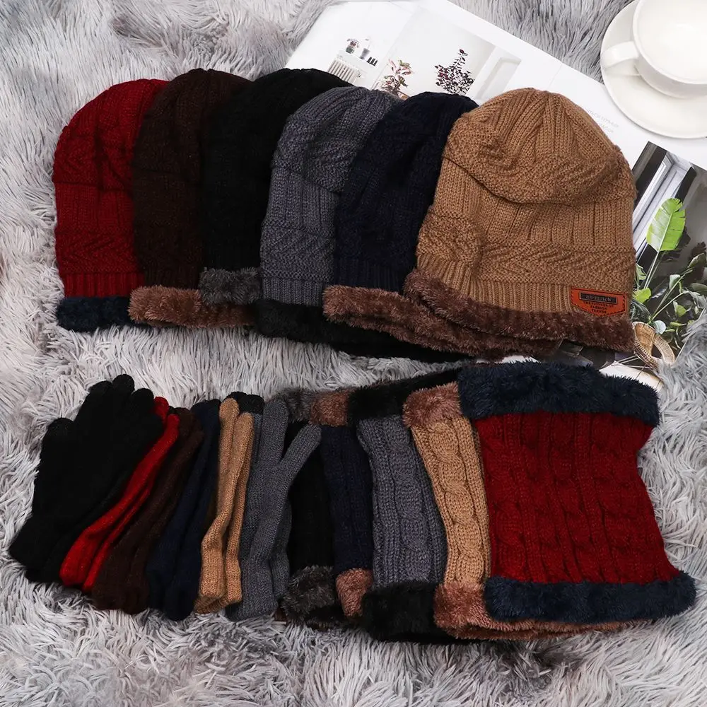 3 In 1 Touch Screen Gloves Winter Warm Beanie Hat Hat Scarf Gloves Set And Neck Scarf Neck Warmer