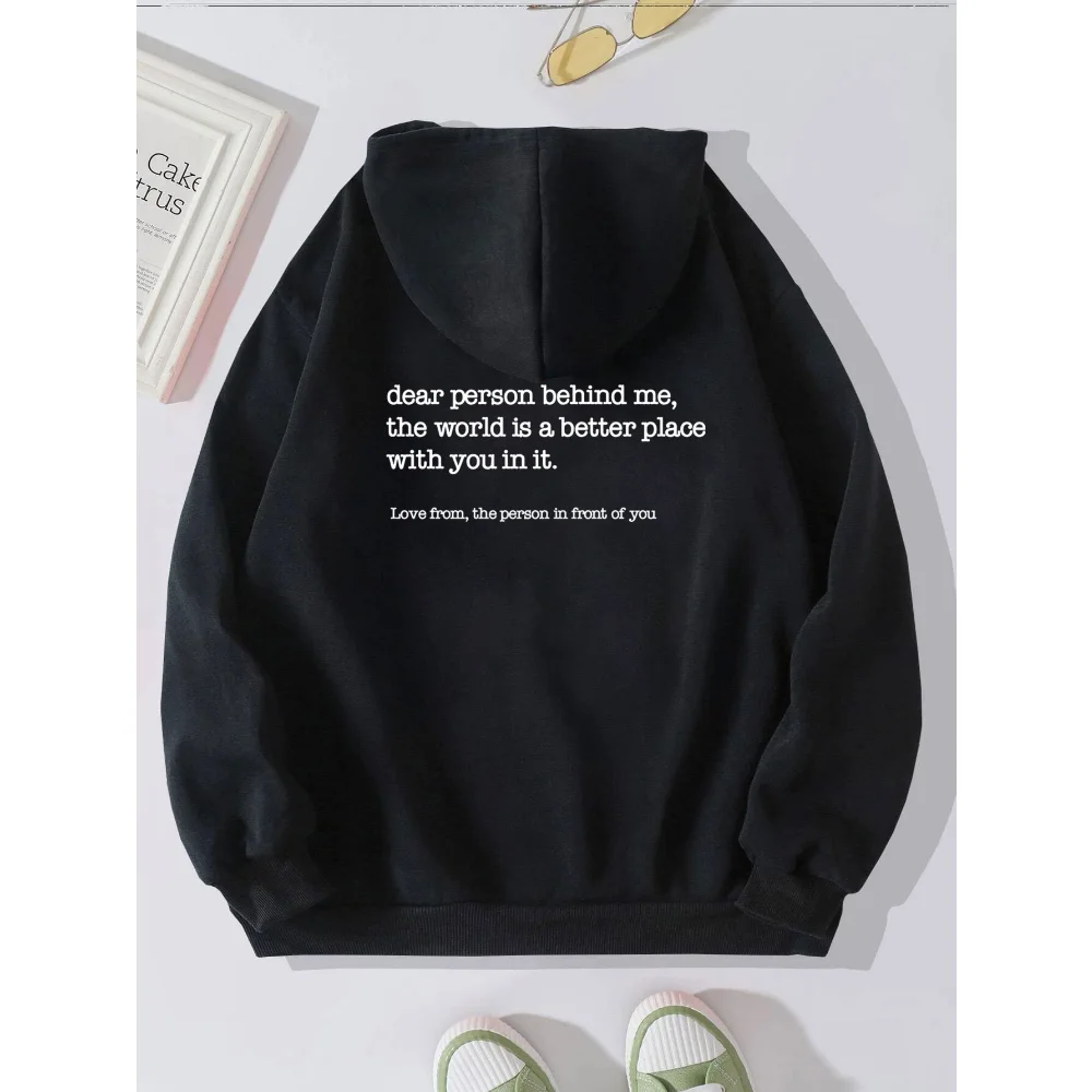 Dear Person Behind Me Hoodie With Kangaroo Pocket Pullover Vintage Aesthetic Hoodie with Words on Back Unisex Trendy Hoodies