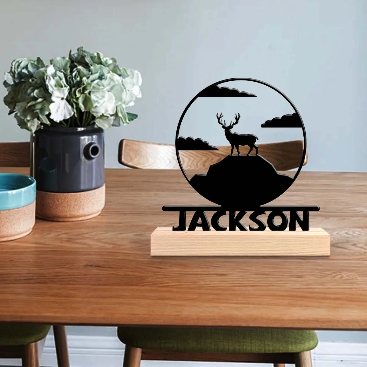 1pc Customized Metal Handicraft Ornaments Custom Content Equipped with Wooden Base Room Decorations, Bar Counter Decorations
