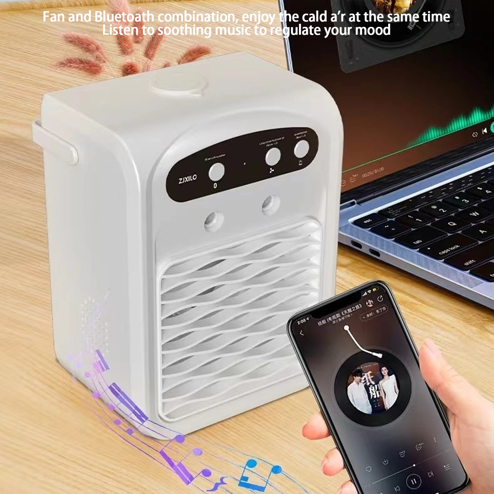 Rechargeable Mini Air Conditioner Portable Water cooling fan Humidifier Purifier Bluetooth Speaker With Colorful lights