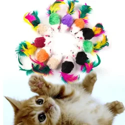 5/10pcs Cute Mini Soft Fleece False Mouse Cat Toys Colorful Feather Funny Playing Training Toys for Kitten Puppy Pet Supplies