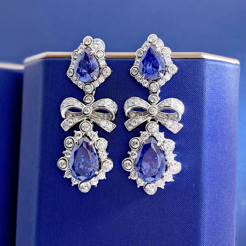 2022 new fashion drop-shaped tanzanite blue earrings for women 8*12 imitation sapphire European and American long