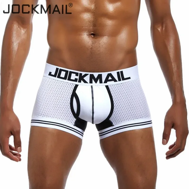 JOCKMAIL Brand Mesh Boxer Men Sexy Underwear penis U Pouch Underpants Cueca Cotton Pants Trunks Boxer shorts Male Panties