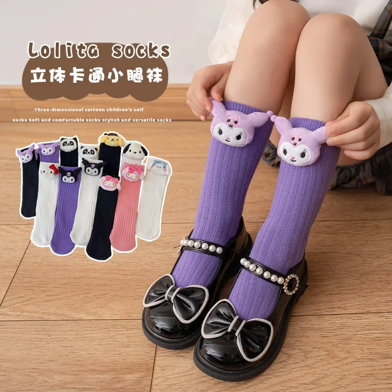 Anime Kuromi Cinnamoroll Kitty Cat Sanrio Socks for Children's Girls Cartoon Kawaii Korean Style Mid-Tube Trendy Student Socks