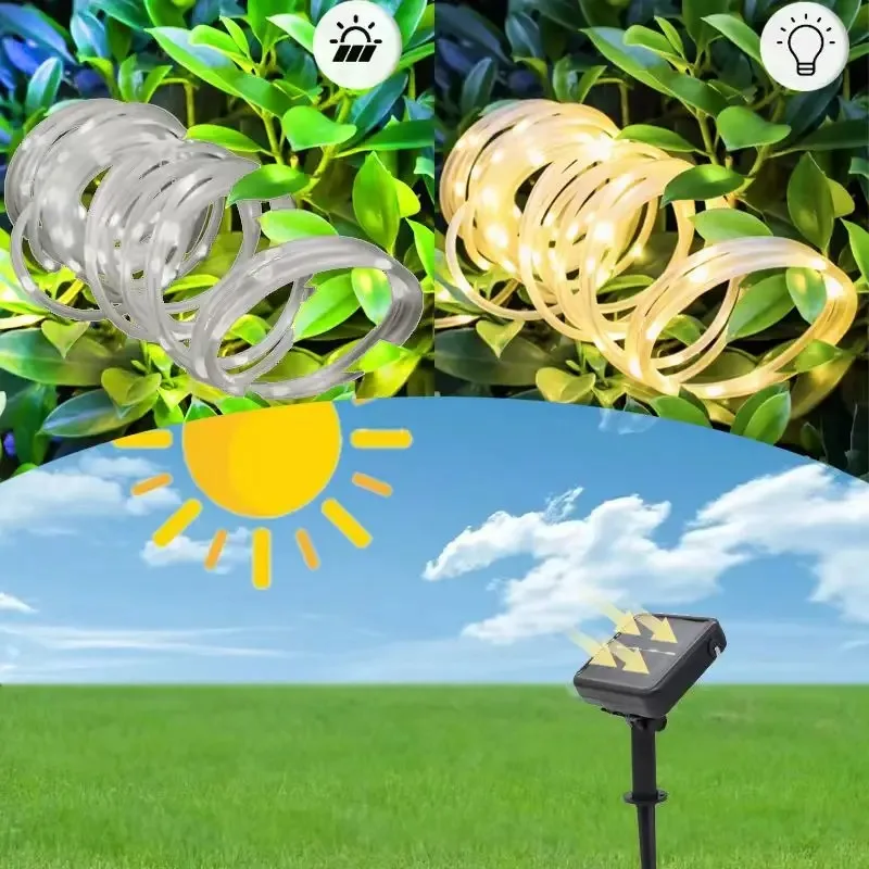 7m/12m/22m Solar Christmas Rope Light Outdoor Waterproof Xmas Garland Fairy Garden Decoration image 3