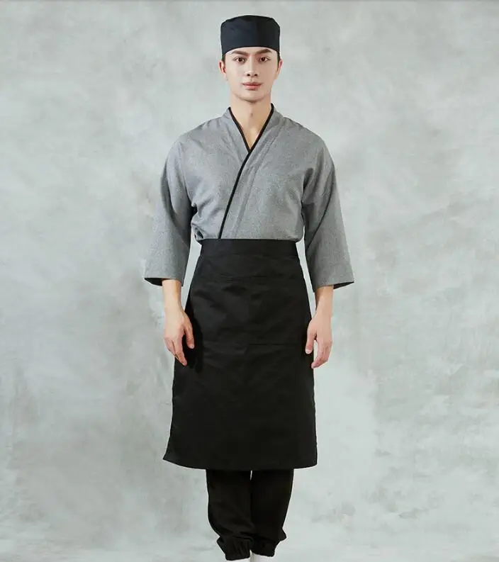 Japanisches Kochhemd, Uniform, Arbeitskleidung, Kimono, Kellner, Chef, Sushi, Restaurant, Küche, Tops, Grau