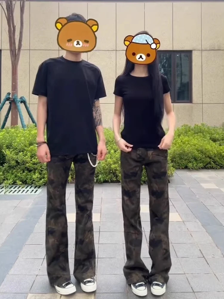 الأمريكية شارع العليا التمويه الجينز الرجال النساء مستقيم الساق عمال بنطلون سليم صالح Bootcut السراويل الخريف الربيع العصرية العلامة التجارية #4