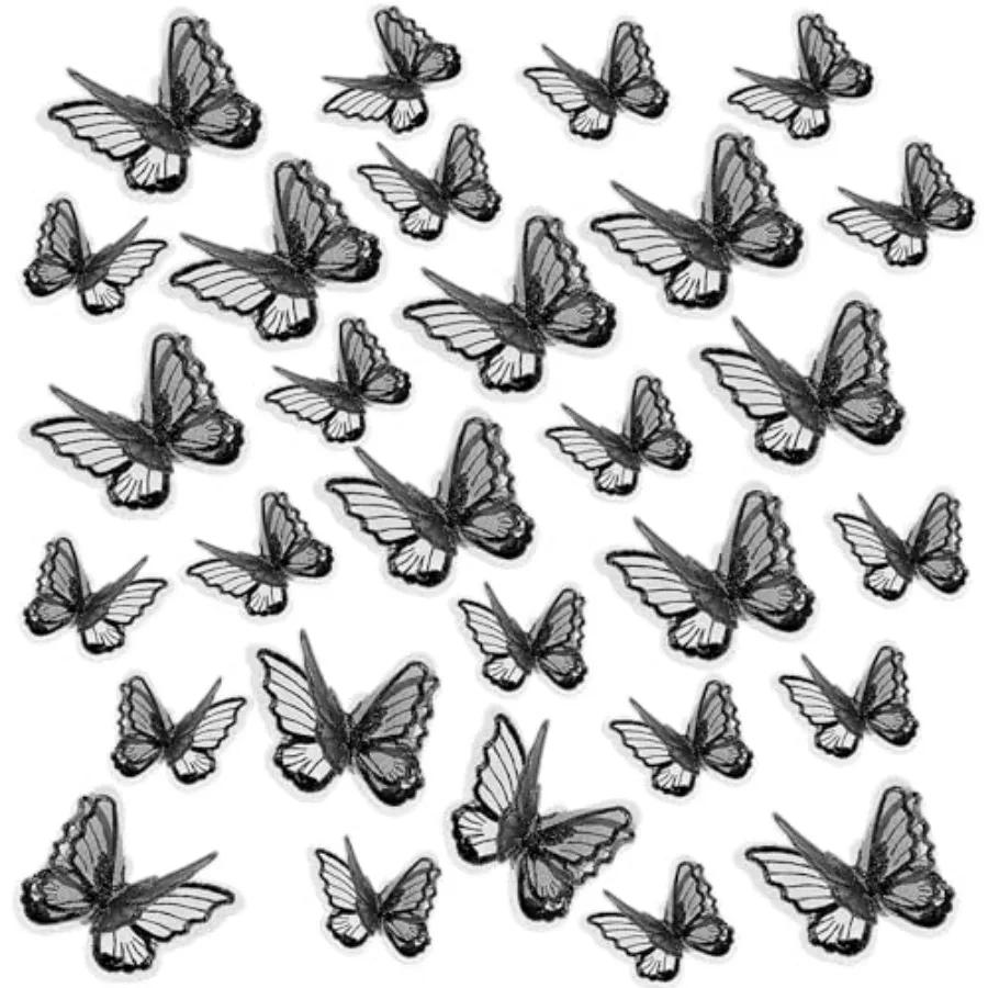 

Black Lace Butterfly, Double Layers Organza Butterflies 30Pcs 2 Sizes 3D Lace Butterflies Applique Embroidery Butterfly Patches
