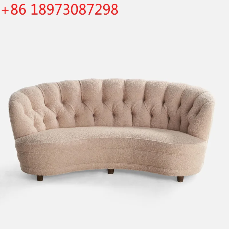 

Nordic curved living room fabric pull button sofa Italian lamb wool fabric sofa