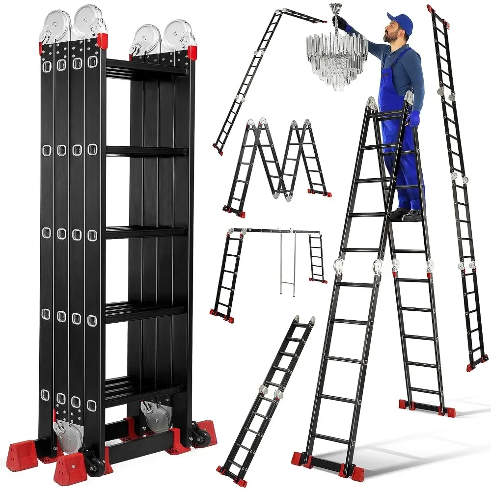 19.8FT Heavy Duty Ladder With Non-Slip Wide Pedal and Safety Locking Multi-Purpose Extension Aluminium Step Stools Climbing Home