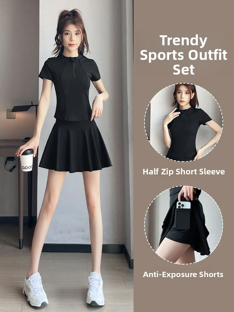 

Комплект спортивной одежды Fitn, женский летний комплект 2022, новинка для бадминтона, юбка для бега, теннис, йога, ор Sve Qui, сухая одежда