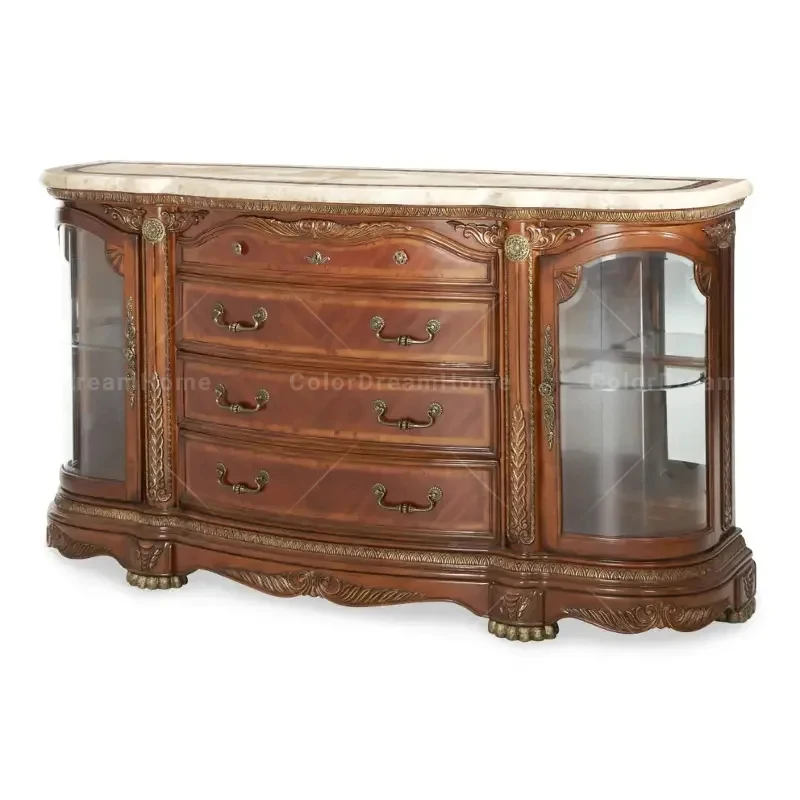 custom.American Style Dining Room Furniture Classic Luxury Rococo Cupboard Cabinets Wooden Carved Sideboard with Mirror