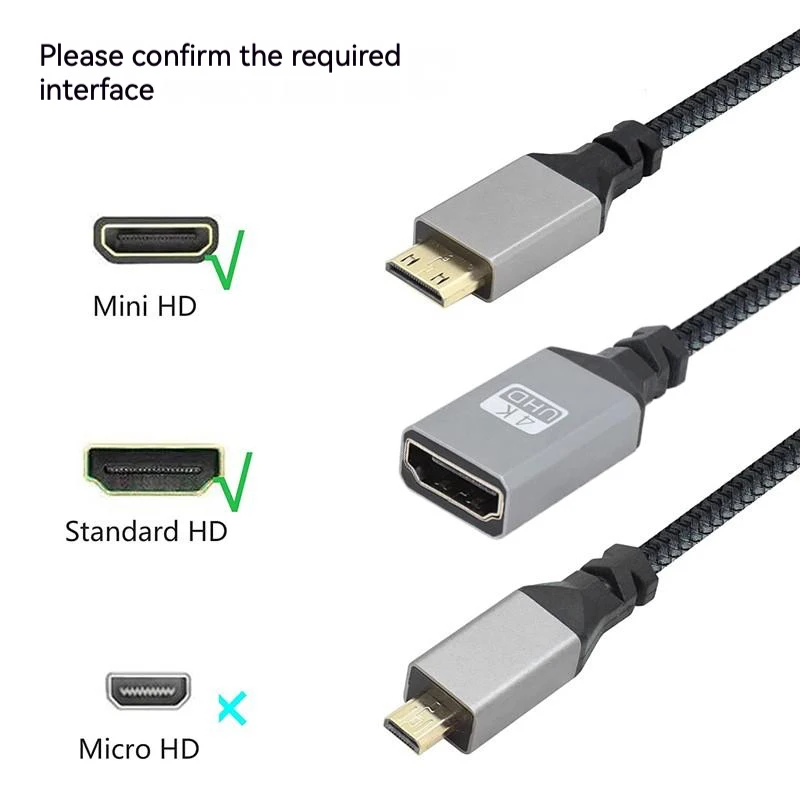 Mini HDMI to HDMI adapter Cable 4K@60Hz HDMI2.0 18Gbps 3D male to Female converter for Laptop Desktop to HDTV Projector Camera