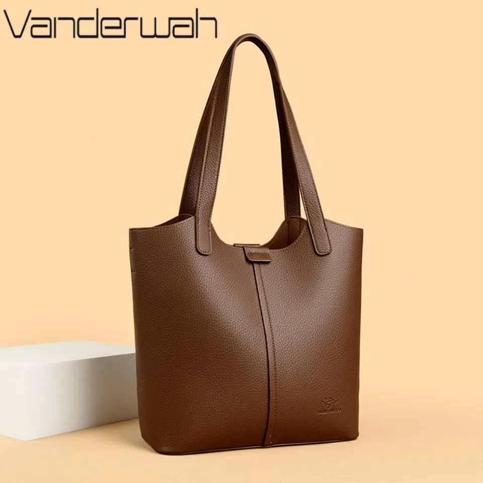 Genuine Brand Soft Leather Shoulder Bag For Women Casual Tote Bag Female Solid Color Purse Simple Design Handbag Commuting Sac