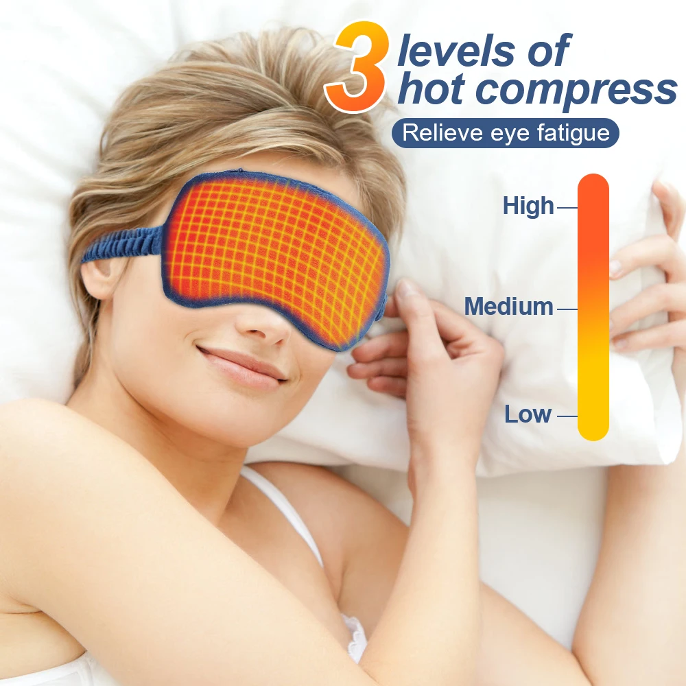 USB Electric Heated Eye Mask for Dry Eyes with 3 Modes Heating Temperature Warm Compress Heating Pad for Sleep Dark Circles