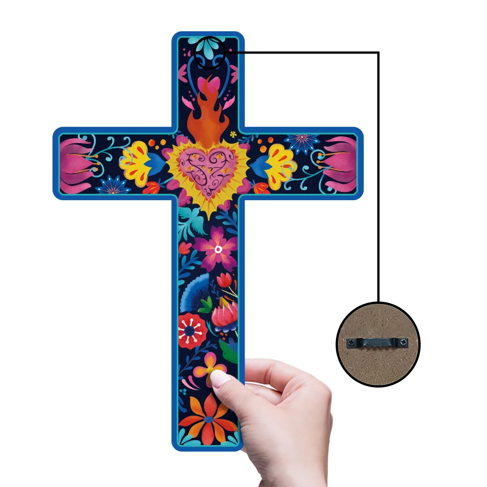 Putuo Decor Mexican Crucifix Wood Wall Decor, Day of the Dead Decoration Wooden Wall Mounted Cross for Home , 15.9 X 11.8 Inches